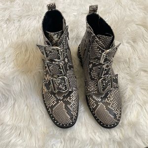 Buckle snake print boots